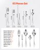 VEVOR 65-Piece Silverware Set, Food-Grade Stainless Steel Flatware Utensils, Mirror Finished Cutlery Set