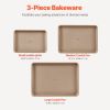 VEVOR Baking Pans Set, 3-Piece, Nonstick Carbon Steel Cookware Sheets & Trays, Stackable Kitchen Oven Bakeware Cooking Sets with Silicone Handles