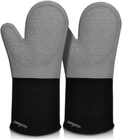 Extra Long Silicone Oven Mitts, Heat Resistant Oven Gloves with Quilted Liner Non-Slip Textured Grip Perfect for BBQ, Baking (Color: Grey)