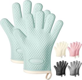 Silicone Oven Mitts Heat Resistant 450 Degrees,Waterproof & Non-Slip Oven Gloves with Fingers (Color: Green)