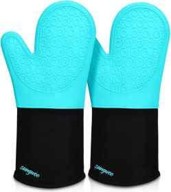 Extra Long Silicone Oven Mitts, Heat Resistant Oven Gloves with Quilted Liner Non-Slip Textured Grip Perfect for BBQ, Baking (Color: Turquoise & Black)