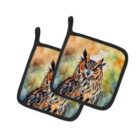 Eurasian Eagle Owl Pair of Pot Holders Kitchen Heat Resistant Pot Holders Sets Oven Hot Pads for Cooking Baking BBQ, 7 1/2 x 7 1/2 (Default: Default)