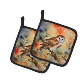 Barn Owl Pair of Pot Holders Kitchen Heat Resistant Pot Holders Sets Oven Hot Pads for Cooking Baking BBQ, 7 1/2 x 7 1/2 (Default: Default)