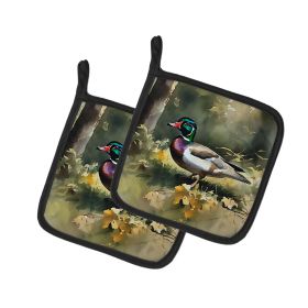 Wood Duck Pair of Pot Holders Kitchen Heat Resistant Pot Holders Sets Oven Hot Pads for Cooking Baking BBQ, 7 1/2 x 7 1/2 (Default: Default)