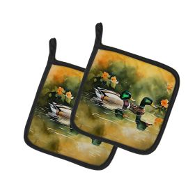 Mallard Pair of Pot Holders Kitchen Heat Resistant Pot Holders Sets Oven Hot Pads for Cooking Baking BBQ, 7 1/2 x 7 1/2 (Default: Default)