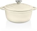 4.5 QT Cast Iron Dutch Oven, Enamel Coated Cookware Pot with Self Basting Lid for Home Baking, Braiser, Cooking, Aqua