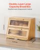 VEVOR Double Layer Bread Box for Kitchen Counter, Large Capacity Bamboo Bread Storage Container, Farmhouse Wooden Breadbox for Homemade Bread